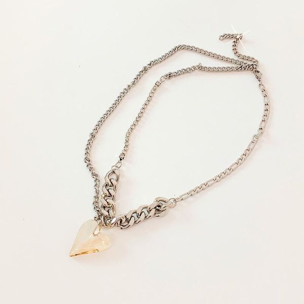 

pendant necklaces origin summer hiphop double layer resin love heart necklace for women girl asymmetry chunky chain metal jewelry, Silver