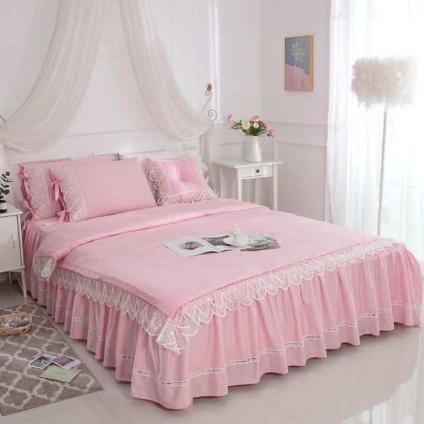 

bedding sets korean pure cotton set princess lace bedspread bed cover pink ruffles duvet bedskirt linen home pillowcase textile