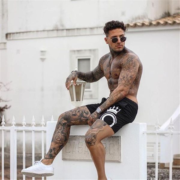 

the summer mens gyms fitness shorts bodybuilding joggers quick-dry cool short pants male casual printing beach brand sweatpants, White;black
