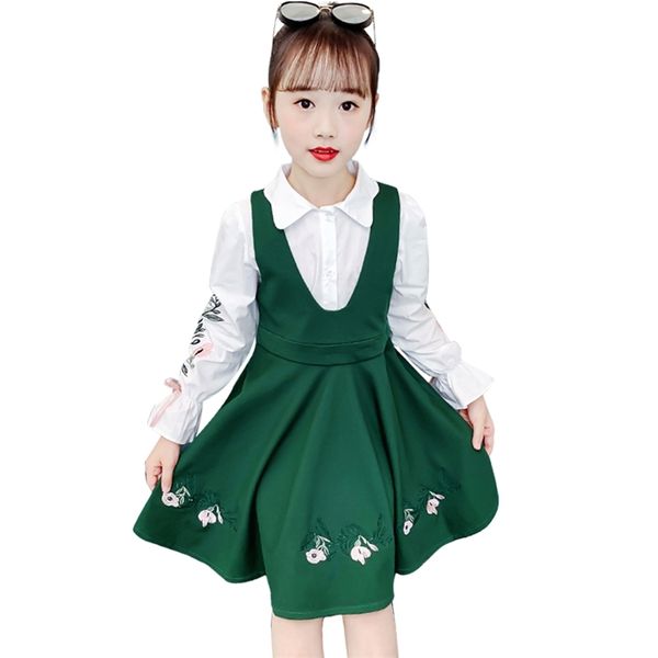 

children clothes blouse + dress girls outfits embroidery tracksuit for casual style children's 210528, White