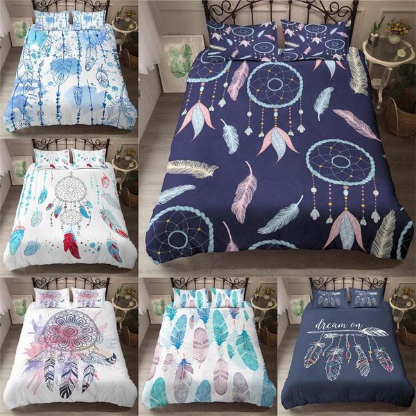 

bedding sets fashion dream duvet cover set 2/3 pcs bohemian feather 2021 bed quilt with pillowcase  dropship