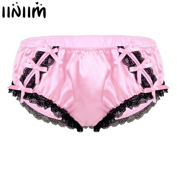 

mens sissy panties shiny ruffled lace satin low rise stretchy gay male bikini jockstraps briefs lingerie underwear underpants 210727, Black;white