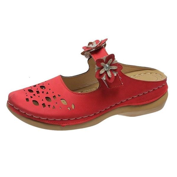 

slippers women's sandals summer handmade leather floral retro style soft bottom slipper zapatillas mujer casa flip flop gy98, Black