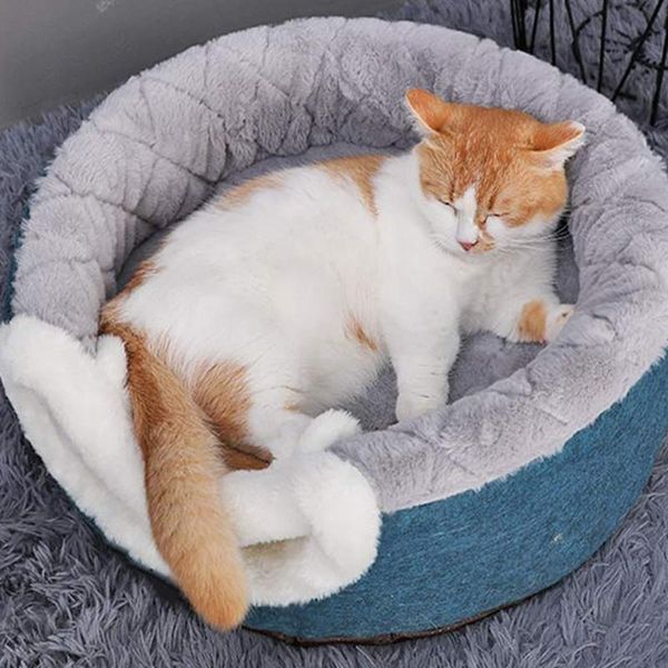 

cat beds & furniture kennel sleep house warm cave basket removable pad soft plush indoor enclosed tent for home pet supply