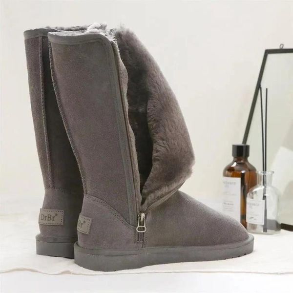 

boots 2021 women's long snow cow leather fur australia winter for women warm botas mujer, Black