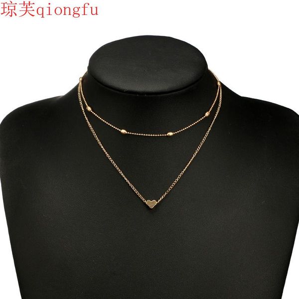 

chains beach style personality fashion geometric love two-layer peach heart clavicle heart-shaped necklace bead chain ladies gift, Silver