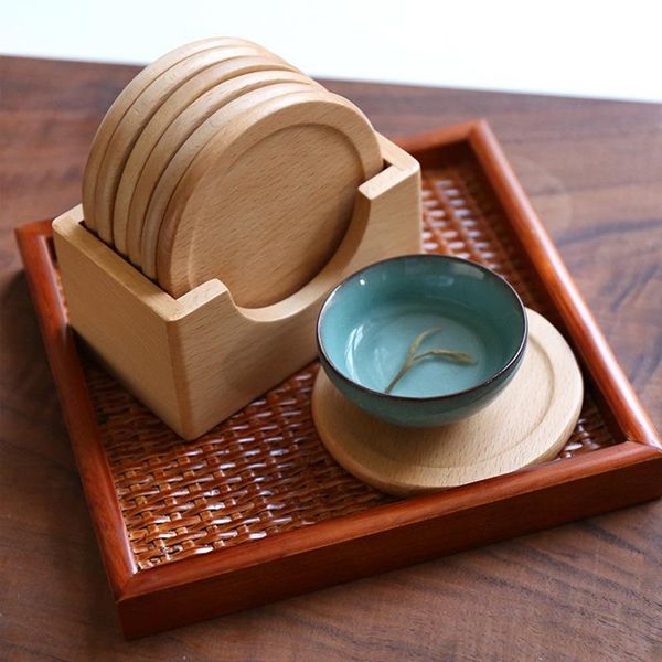 

japanese style wooden coffee placemat mug cup mat storage box drink pad placemats wine table mats decor bottles & jars