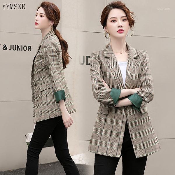 

casual fabric autumn and winter ladies jacket feminine small suit 2021 korean slim plaid women's blazer coat suits & blazers, White;black