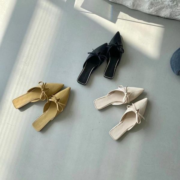 

slippers fashion women bow design casual slides party sandals mules shoes woman flats heeled summer beach slide size 35-39, Black