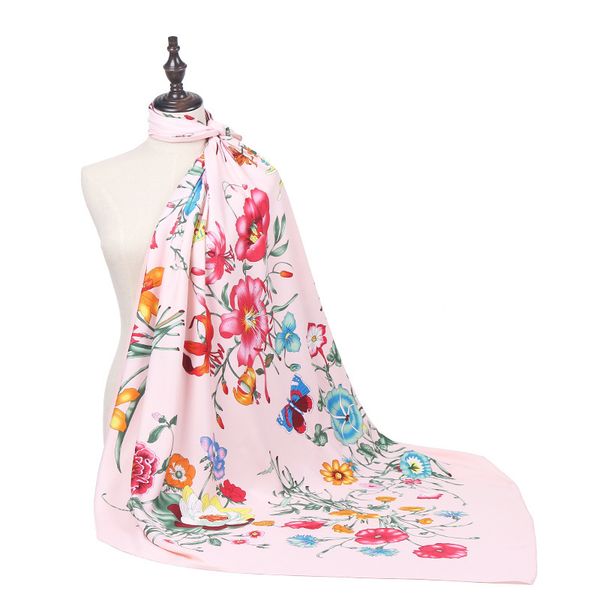 

gaohe simple fashion small broken flowers 130cm large square scarf women's silk scarf shawl 83cq, Blue;gray