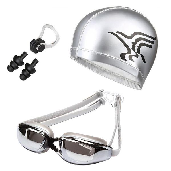 

swimming caps cap 3 in 1 goggles + nose clip earplug combination kit waterproof unisex