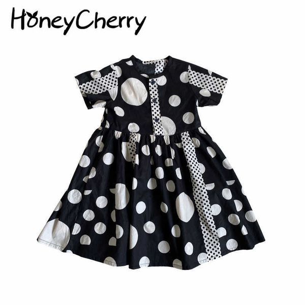 

summer girls black and white contrast geometric element pattern dress kids dresses for girls 210701, Red;yellow