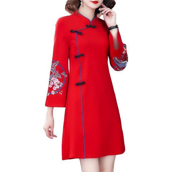 

ethnic clothing 2021 summer modified cheongsam retro chinese style dress short women's wear, Red