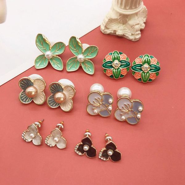 

stud flower earrings colorful enamel plant ear jewelry brincos party travelling accessories, Golden;silver