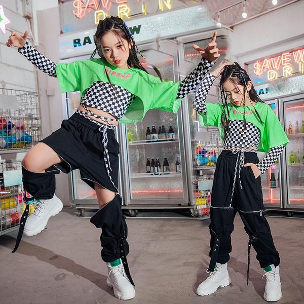 

stage wear 2021 crop hiphop pants ballroom hip hop clothing girls jazz performance costumes practice rave clothes dn9960, Black;red