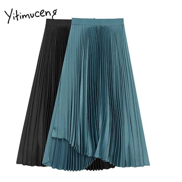 

yitimuceng irregular skirt for women pleated folds high waist casual solid clothing spring summer korean fashion skirts 210601, Black