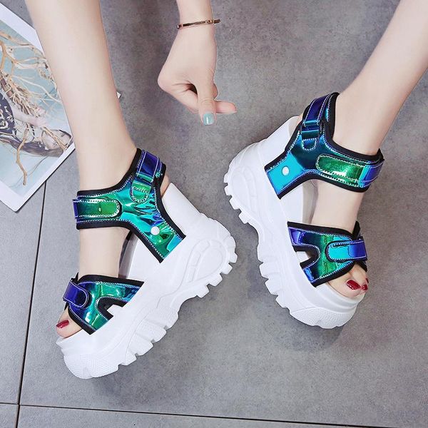 

sandals platform 2021 female chunky super high heel student increase summer beach shoes, Black