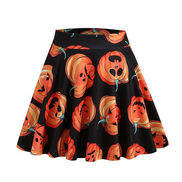 

2021 halloween costume new product pumpkin spider web print skirt party, Black