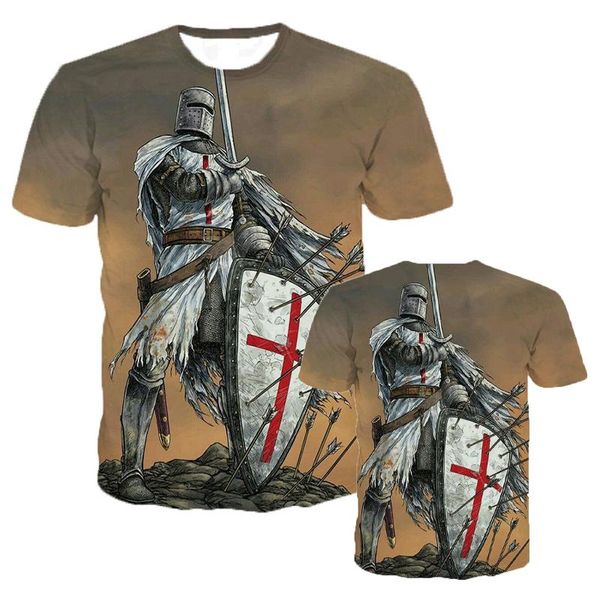 

men's t-shirts knights templar 3d print t shirt summer fashion casual short sleeve men women harajuku streetwear cool tee, White;black