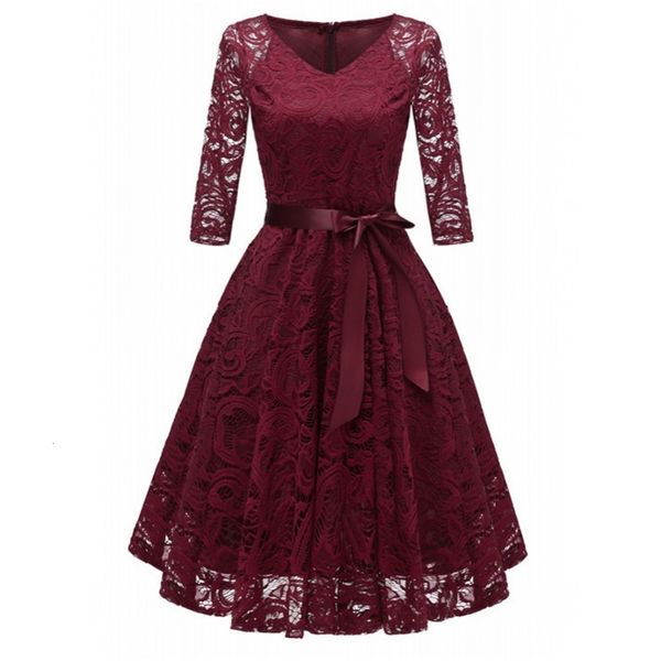 

dresses women lace vintage sweet elegant a-line 3/4 sleeves short party female fashion autumn preppy style lady, Black;gray