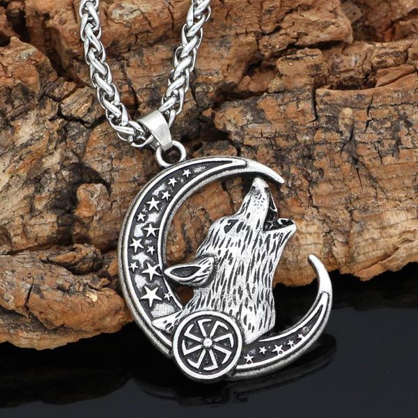 

pendant necklaces budrovky slavic viking odin mount celtic wolf head men's necklace accessories long wholesale drop, Silver