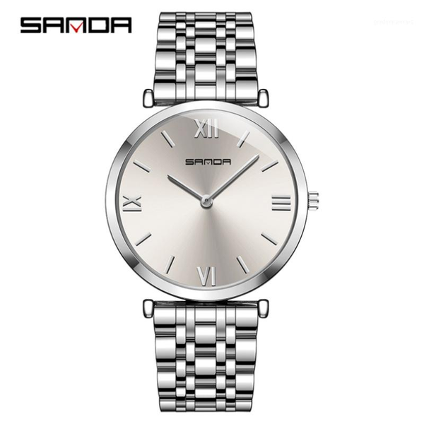 

wristwatches men's wrist watch 2021 sanda ladies quartz full stainless steel female clock, Slivery;brown