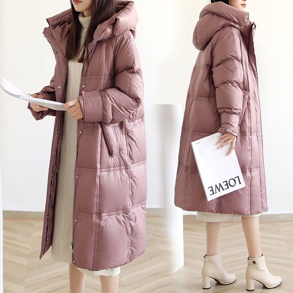 

leather oversized 4xl classic women's winter jackets long down cotton quilted jacket fashion dress with black hoodie parka coat f2393 o
