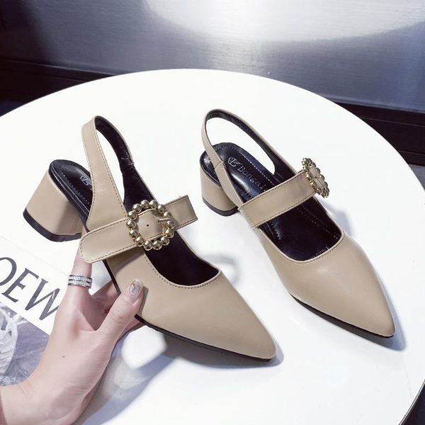 

pointed high heels women's sandals thick heel hollow, Black