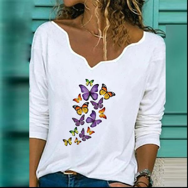 

v neck spring women shirts long sleeve blusas casual floral print loose pullover streetwear plus size, White