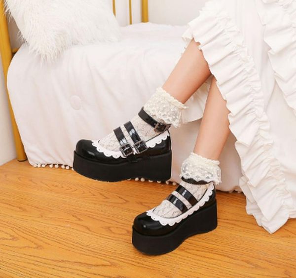 

dress shoes sweet lolita leather woman office women pumps chunky high heels ladies shoe student female mujer sapato feminino k0383, Black
