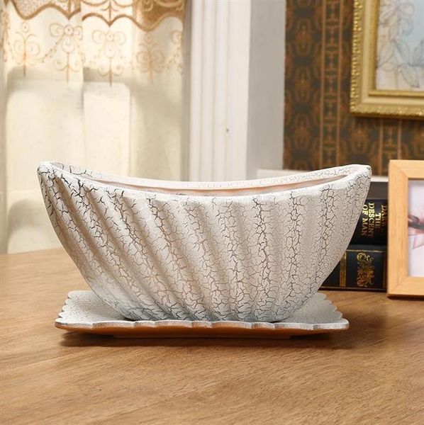 

vases white ceramic creative shell flowers vase home decor crafts room decoration study parlor succulent plants flower pot figurines