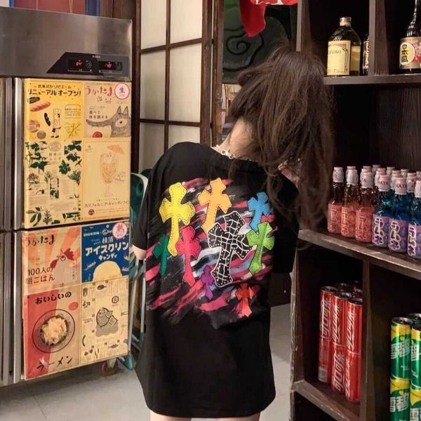 

crosin color version) ch printed fashion graffiti t-shirt (cross loose and thin short sleeve net red, White;black