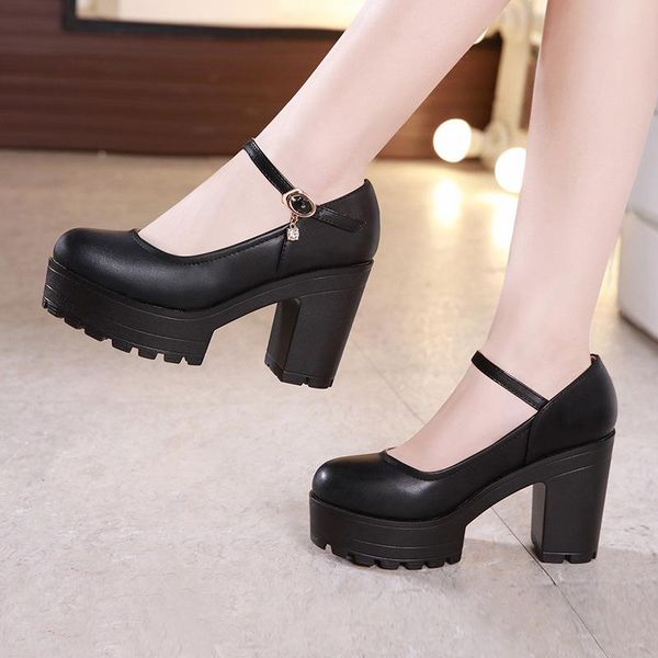 

dress shoes 2021 white cheongsam catwalk model round head high-heeled wedding single waterproof platform thick, Black