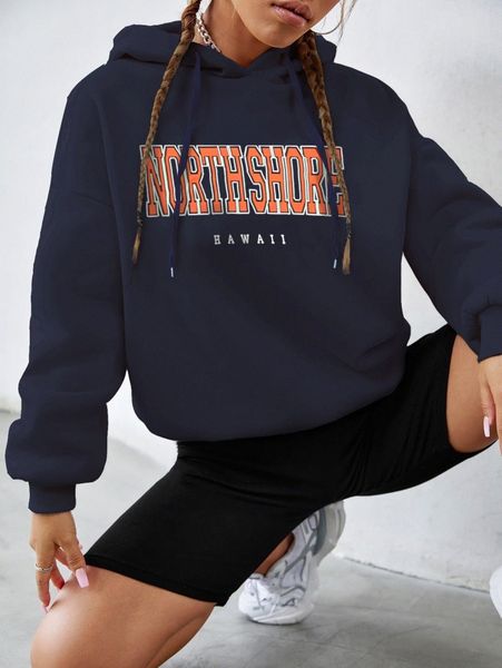

letter graphic drop shoulder drawstring hoodie t8lt#, White;black