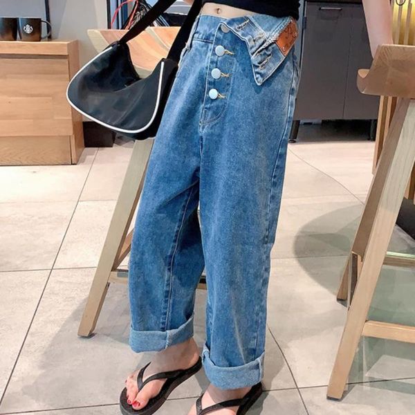 

jeans girls autumn fashionable baby teens striaht pants wide leg for, Blue