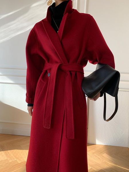 

women's wool & blends edition double female woolen cloth coat dust long hepburn wind outside the, Black
