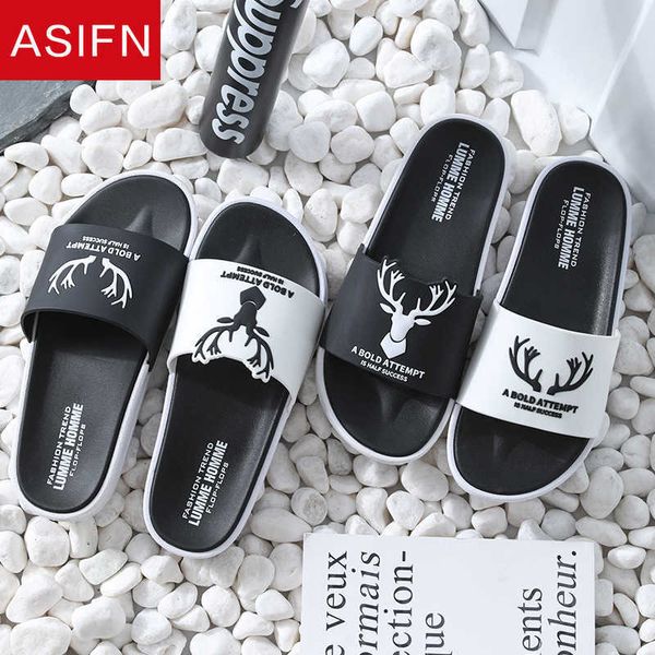 

asifn men fashion slippers outdoor beach flip flops summer mules non slip male antlers women shoes slides zapatos de hombre 210908, Black