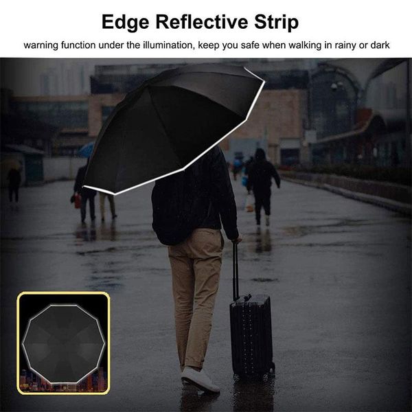 

umbrellas umbrella rain windproof reverse automatic folding for men women 10 ribs reflective stripe portable female male parasol