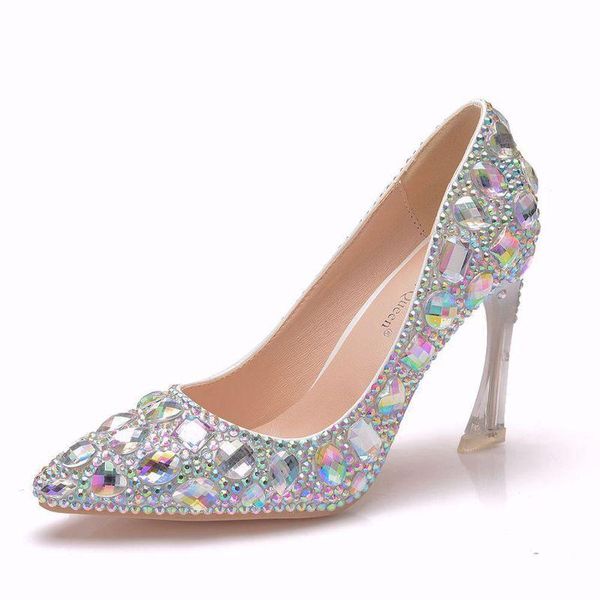 

dress shoes fashion women pumps rhinestone pointed toe thin heels 9.5cm party prom wedding high, Black