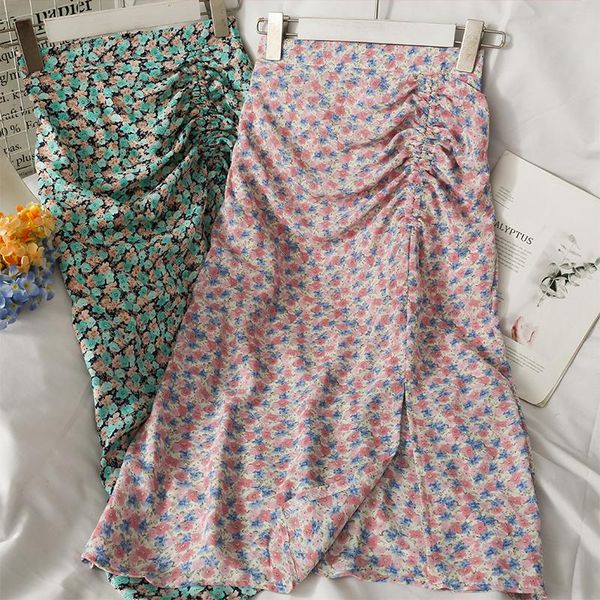

skirts 2021 summer women print shirring, Black