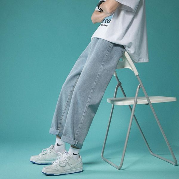 

men's jeans spring and autumn harajuku port style casual classic retro loose straight-leg pants quality, Blue