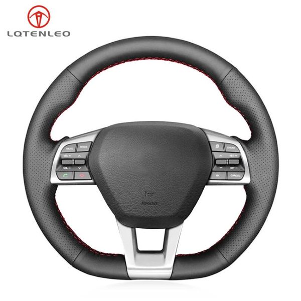

steering wheel covers lqtenleo black artificial leather car cover for sonata 9 (3-spoke | d-shape) 2021