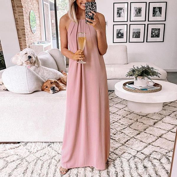 

casual dresses pullover slim summer o-neck mid-waist dress solid color cropped halter chiffon, Black;gray