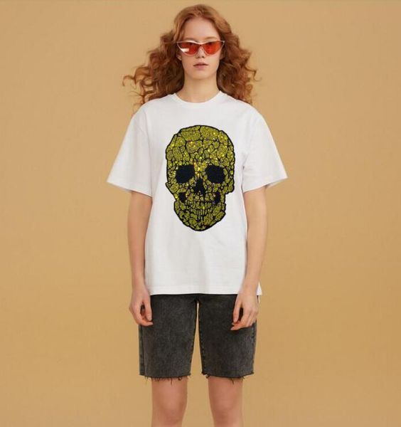 

women's t-shirt fashion t shirt women drill short sleeved o-neck tees female, White