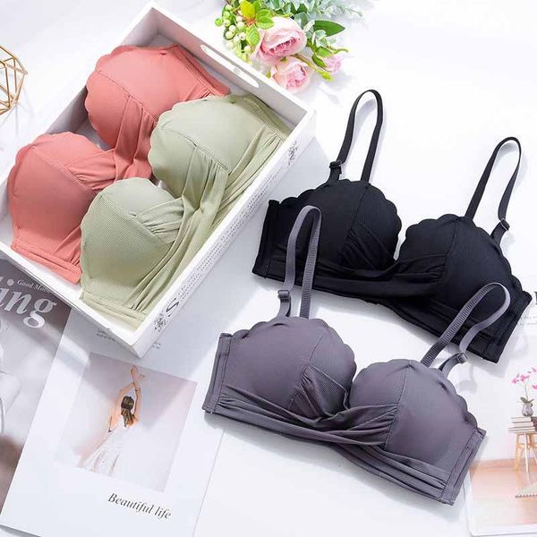 

bras strapless lingerie women's thin comfort small bra soft no steel ring push up bralette black adjustable underwear female, Red;black