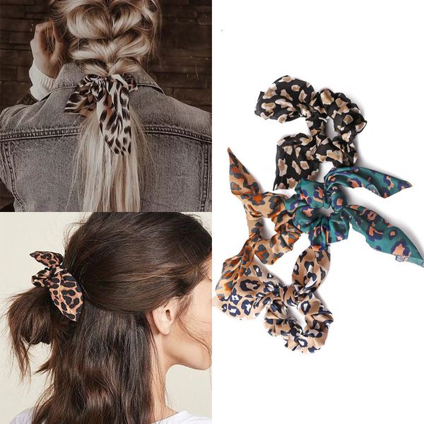 

641401 rabbit ear leopard pattern large intestine ring women's hair ring