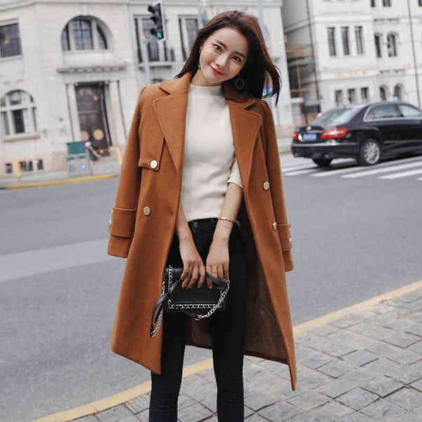 

women's trench coats wool coat long sleeve, for women with a button kp2y, Tan;black