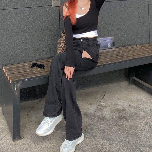 

women's jeans hole women do-old retro streetwear bf style fashion high-waist summer pockets mujer casual all-match soft zipper-, Blue