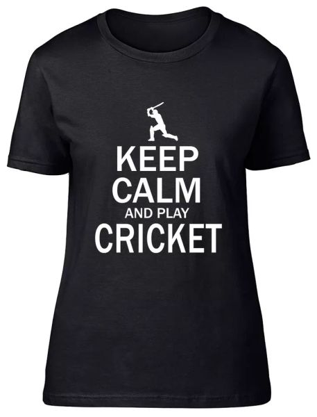 

keep calm and play cricket fitted womens ladies t shirt, White;black
