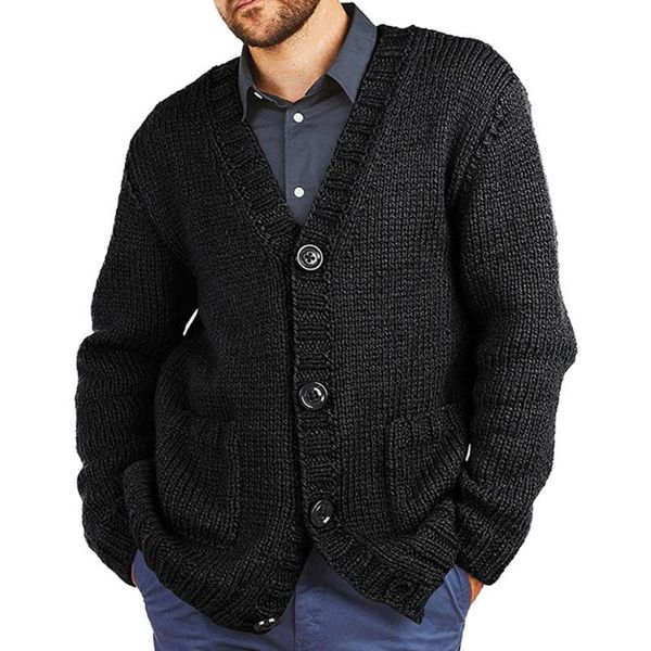 

men's sweaters 2021 autumn winter sweater cardigan men solid color v-neck long sleeve knitted coat pocket fashion loose casual, White;black